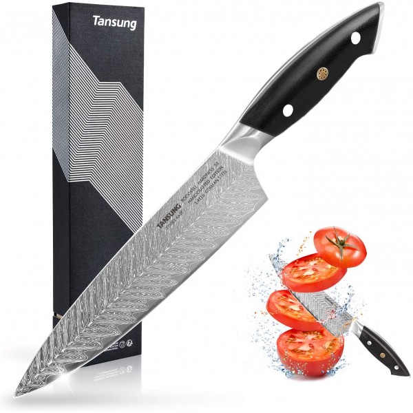 Chef Knife, TANSUNG Kitchen Knife 8 Inch Pro Chef's Knife Cooking Knife Ultra Sharp Knife for Home Restaurant Cookers with High Carbon Stainless Steel Ergonomic Wooden Handle and Elegant Gift Box
